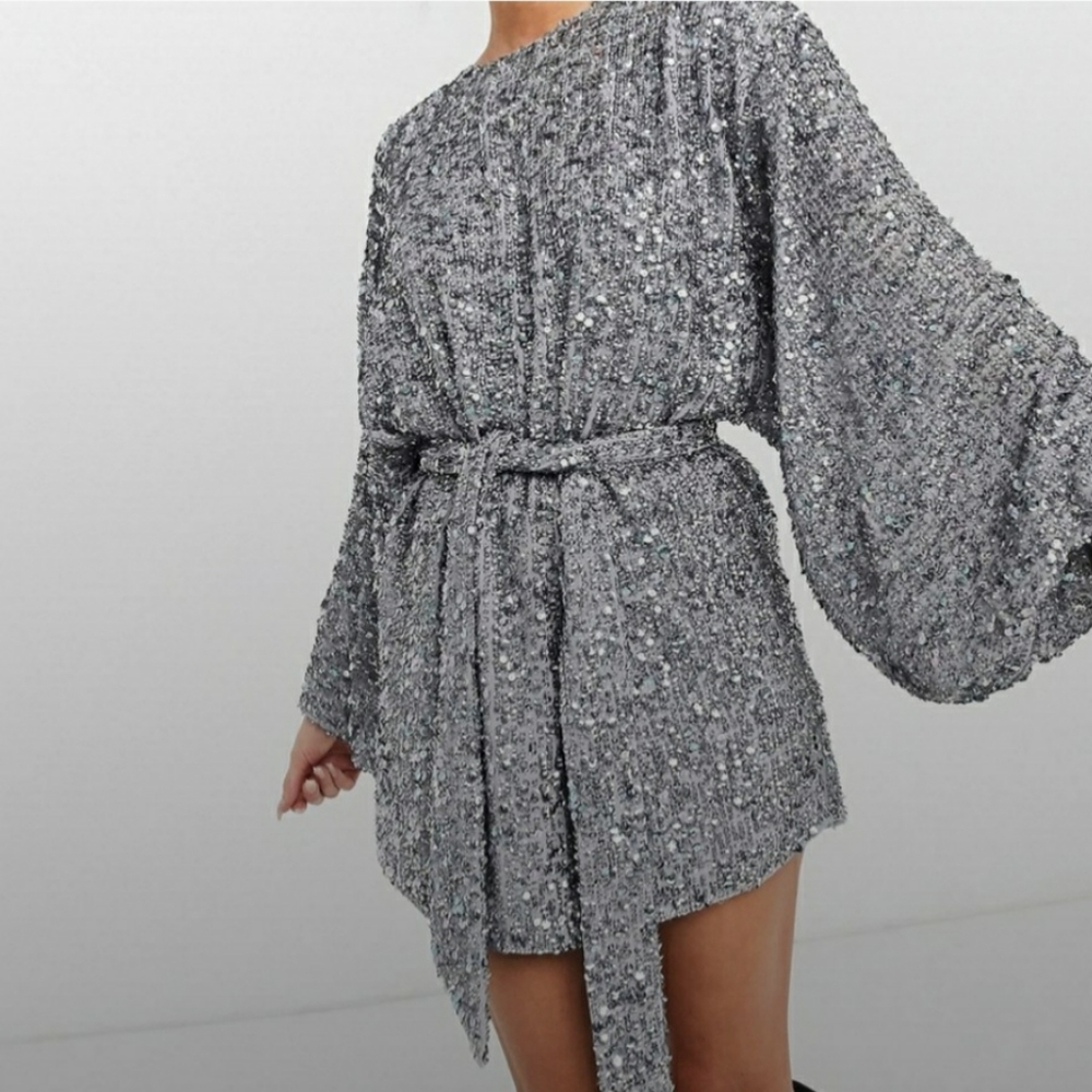 ASOS EDITION oversized blouson sleeve mini dress in mixed sequin